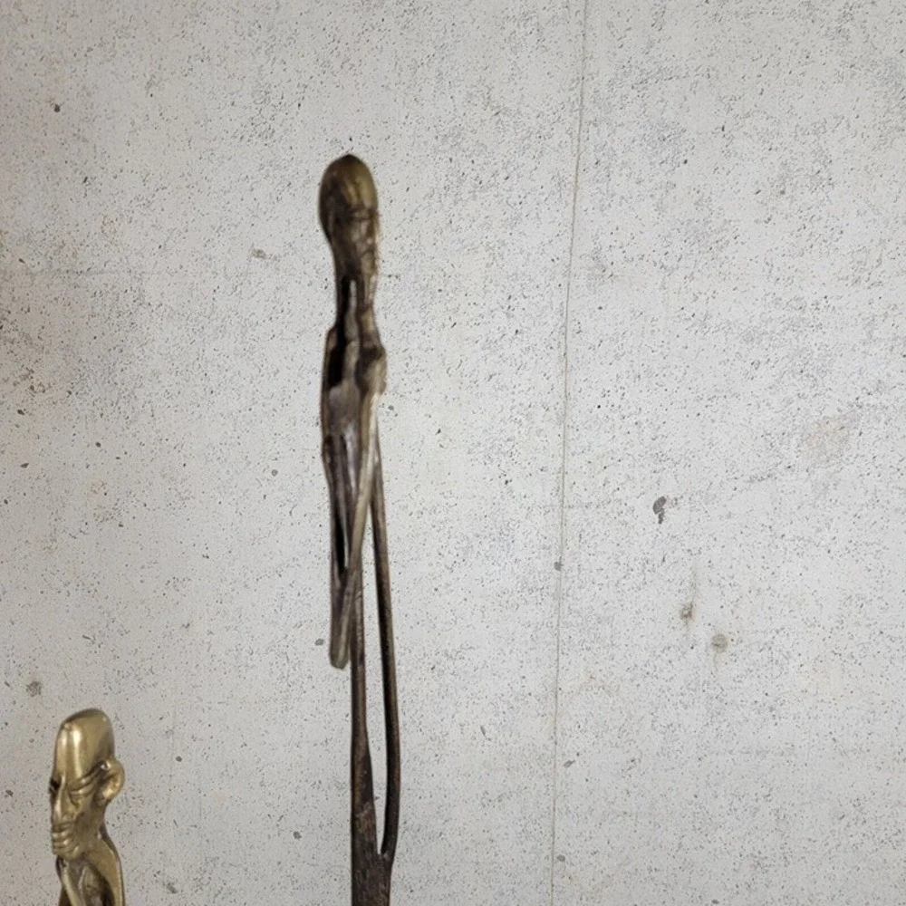 Set MID CENTURY AFRICAN BRONZE ELONGATED‎ MAN SCULPTURE STATUE GIACOMETTI STYLE